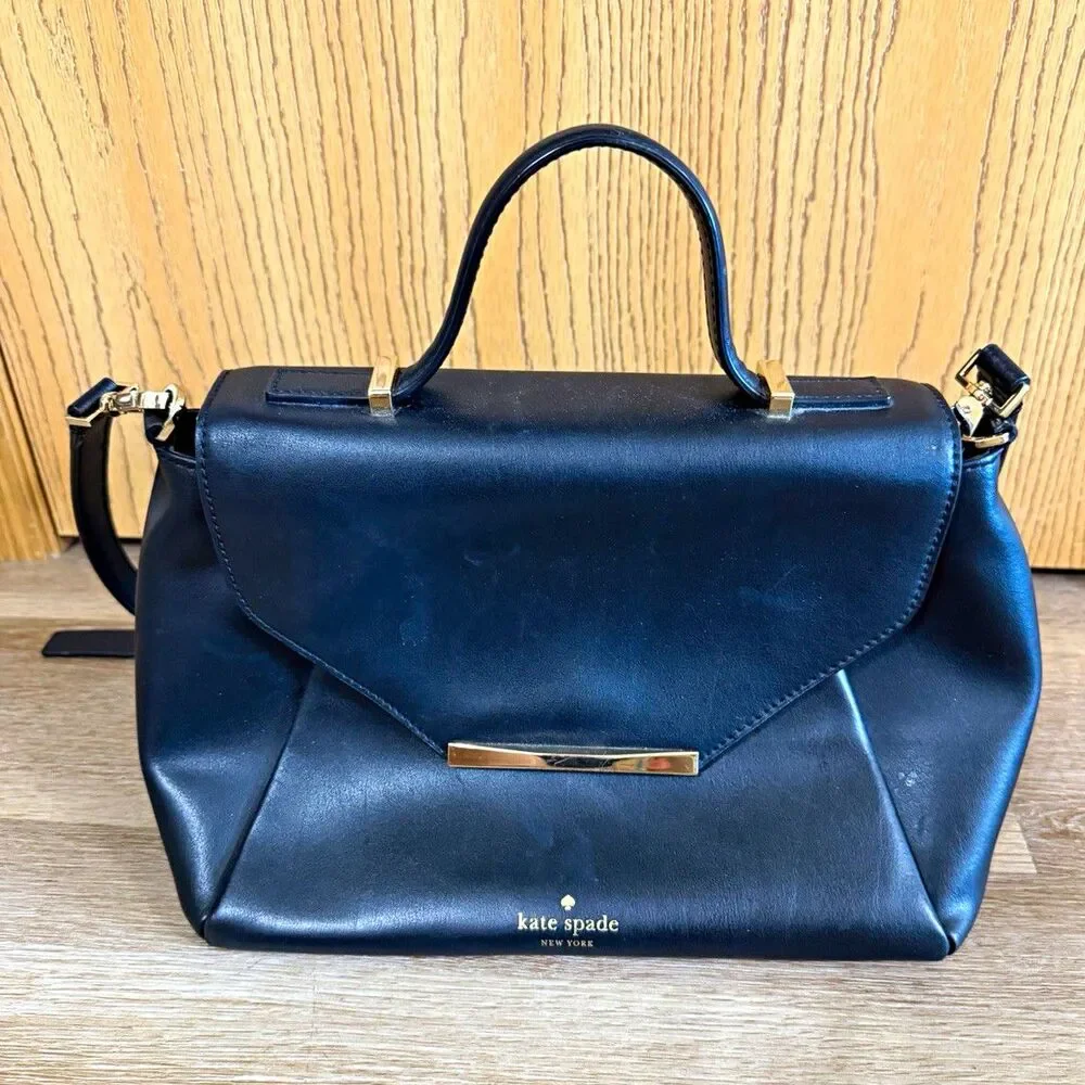 Kate Spade New York Black Medium Satchel Top Handle Detachable Crossbody Strap